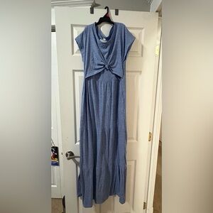 Latched Mama Blue Maxi Dress with Knot Detail